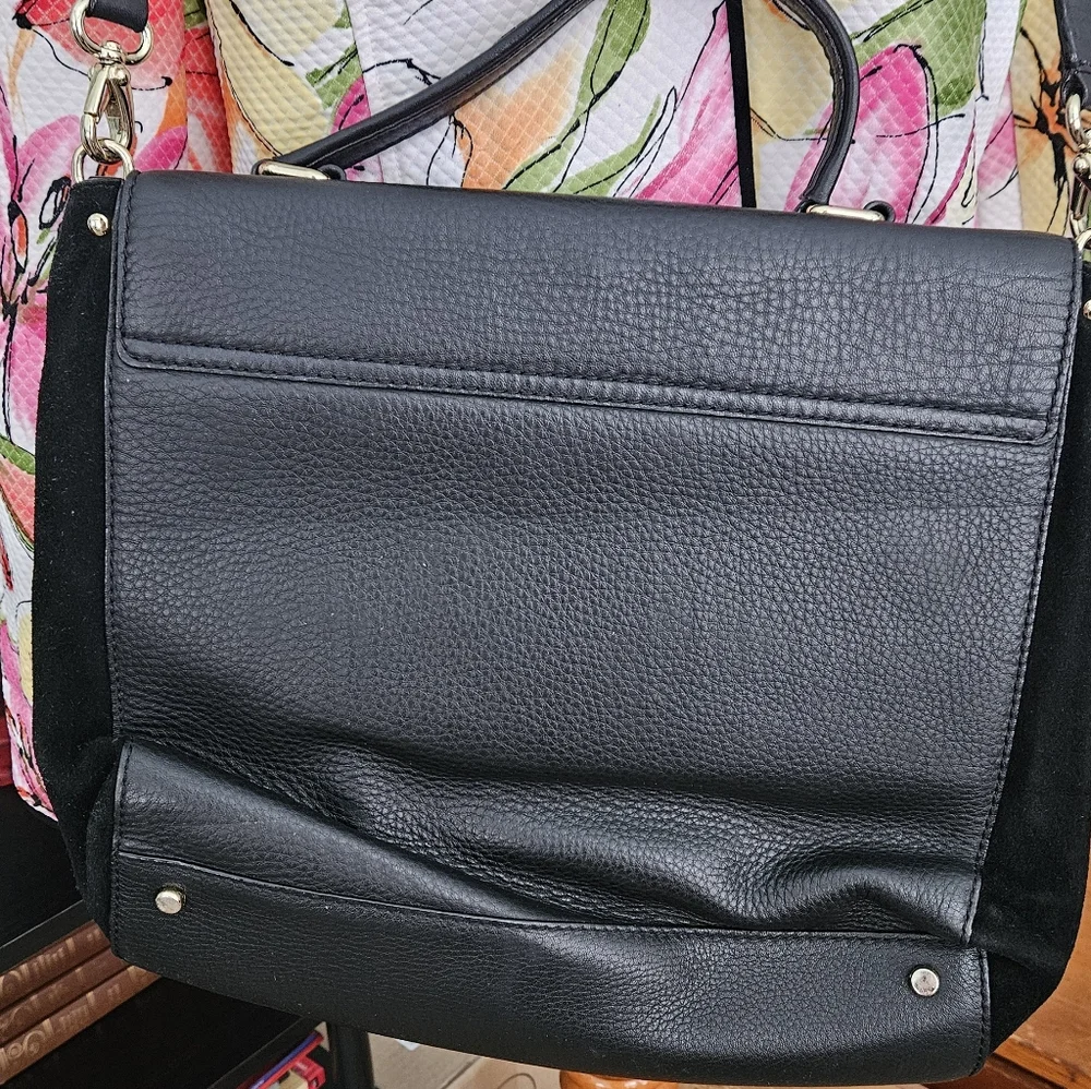Kate Spade Black Leather And Suede Handbag Crossbody Satchel Tote